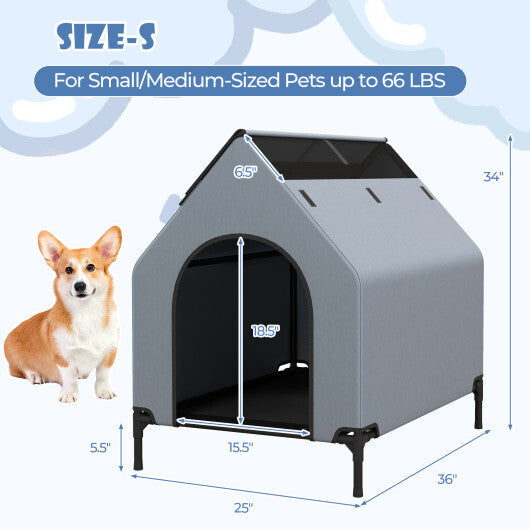 Large/Middle/Small Outdoor Elevated Pet House with Ventilated Windows-L