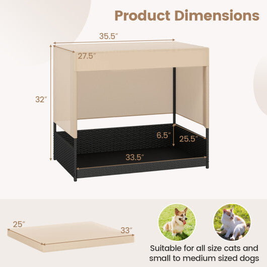 Elevated Wicker Dog House for Small to Medium Breeds-Black