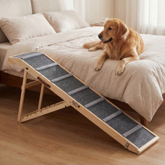 6-level Height Adjustable Foldable Dog Ramp for High Bed Couch-Dark Gray