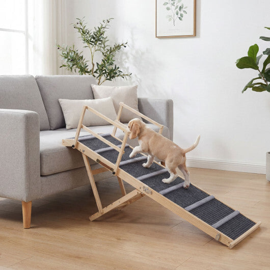 6-level Height Adjustable Foldable Dog Ramp for High Bed Couch-Dark Gray