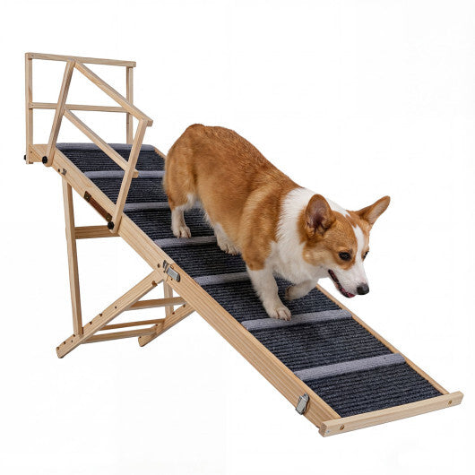 6-level Height Adjustable Foldable Dog Ramp for High Bed Couch-Dark Gray