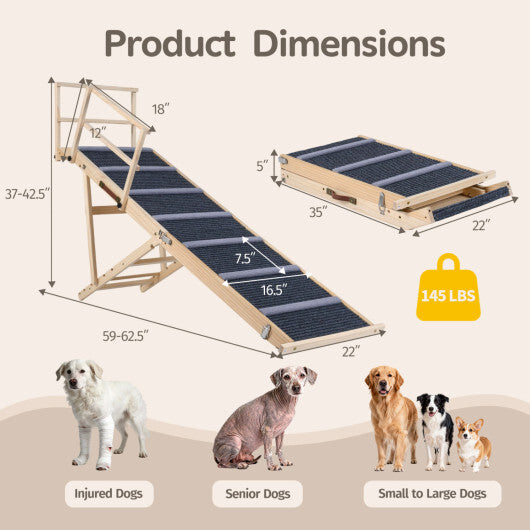 6-level Height Adjustable Foldable Dog Ramp for High Bed Couch-Dark Gray