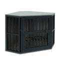 35.5 inches Wooden Dog Kennel End Table with 3-Position Dog Bowl Rack-Oak