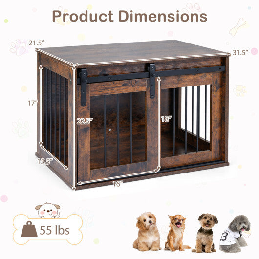 Dog Crate Furniture Heavy Duty Dog Kennel with Sliding Barn Door-Gray