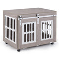 Dog Crate Furniture with Sliding Barn Door for Small Medium Dogs-Gray