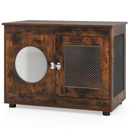 Furniture Style Dog Crate for Small and Medium Dogs with Translucent Window and Lockable Door-Rustic Brown