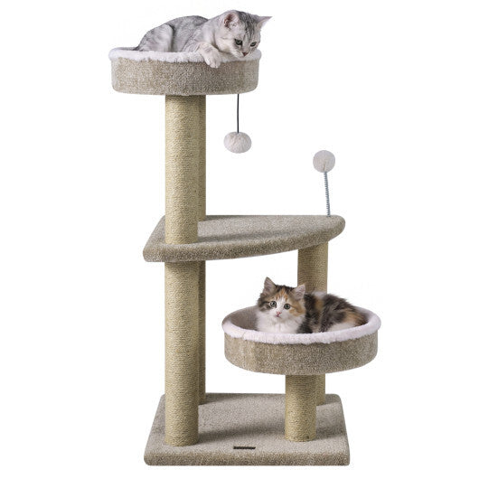 36" Carpeted Cat Tree with Plush Perches Scratching Posts and Dangling Ball
