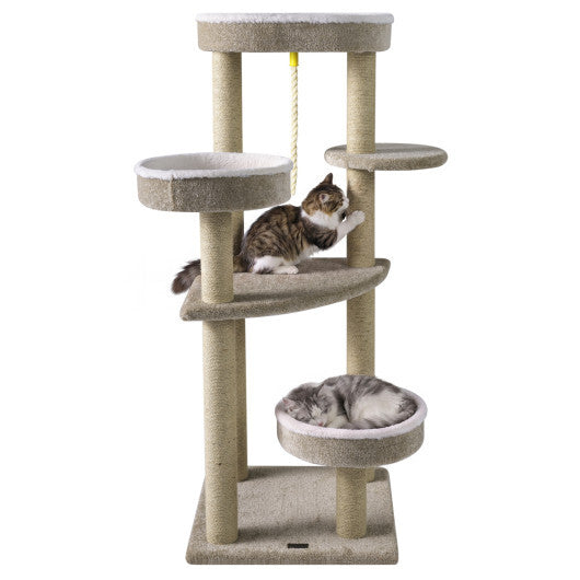 51"Carpeted Cat Tree with Comfy Plush Perches for Indoor Cats-Beige