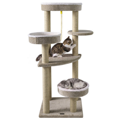 51"Carpeted Cat Tree with Comfy Plush Perches for Indoor Cats-Beige