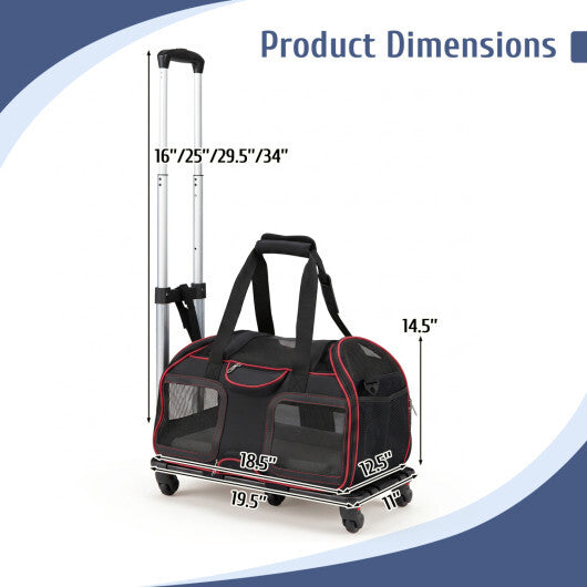 Rolling Pet Carrier with Wheels & Telescopic Handle and Mesh Windows for Pets-Blue