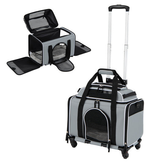 Foldable Pet Carrier with Wheels Airline Approved Rolling Cat and Dog Carrier-Black