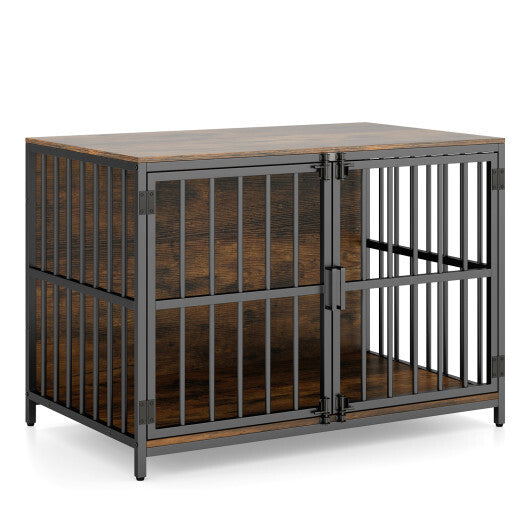 40 Inch Dog Crate Furniture Dog Kennel with Dual Lockable Double Doors-Natural