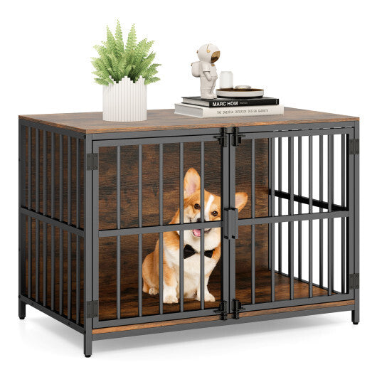 40 Inch Dog Crate Furniture Dog Kennel with Dual Lockable Double Doors-Natural