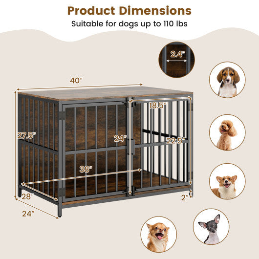 40 Inch Dog Crate Furniture Dog Kennel with Dual Lockable Double Doors-Natural