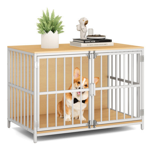 40 Inch Dog Crate Furniture Dog Kennel with Dual Lockable Double Doors-Natural