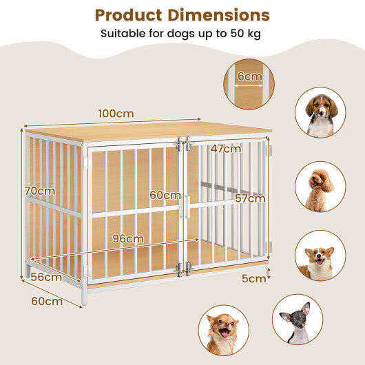 40 Inch Dog Crate Furniture Dog Kennel with Dual Lockable Double Doors-Natural