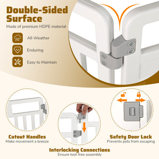 6-Panel Tall Dog Playpen Foldable Pet Fence with Locking Door-White