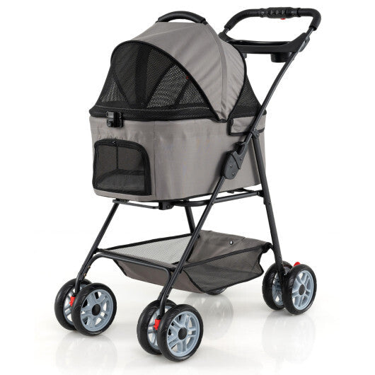 3 in 1 Pet Stroller with Removable Carrier up to 33 lbs-Gray