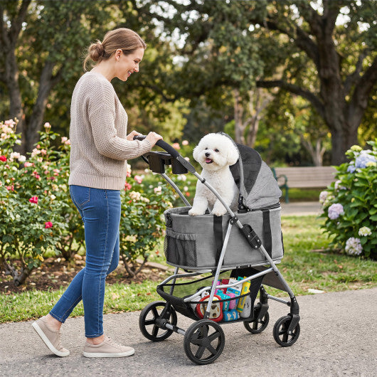 3-in-1 Pet Stroller for Small Medium Dogs Foldable with Detachable Carrier-Gray