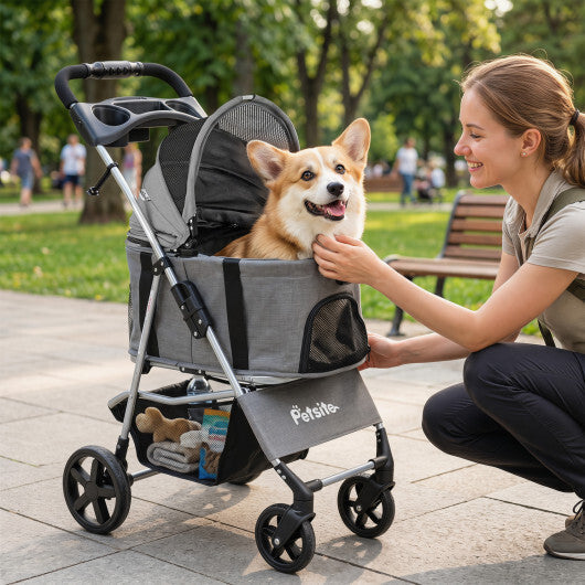 3-in-1 Pet Stroller for Small Medium Dogs Foldable with Detachable Carrier-Gray
