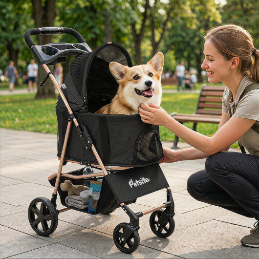 3-in-1 Pet Stroller for Small Medium Dogs Foldable with Detachable Carrier-Gray