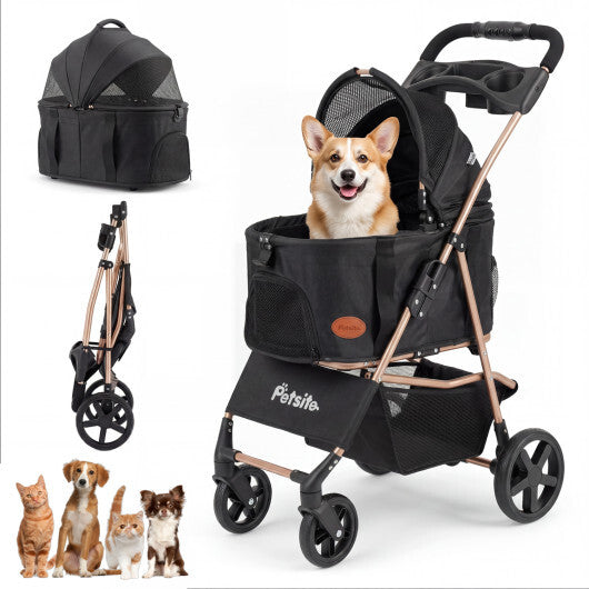 3-in-1 Pet Stroller for Small Medium Dogs Foldable with Detachable Carrier-Gray