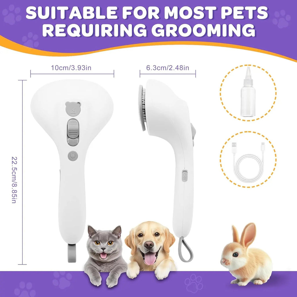 Pet Grooming Brush for Cats & Dogs- Self Cleaning Rechargeable Deshedding White