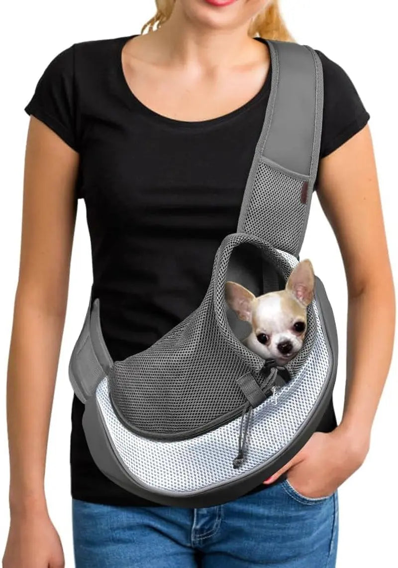 Pet Sling Carrier Adjustable Breathable Hands Free Small Dog Cat Travel Gray 1.0 Basic (Zipper Pocket) Medium (4.5-9Lbs)