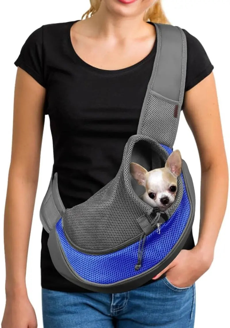 Pet Sling Carrier Adjustable Breathable Hands Free Small Dog Cat Travel Blue 1.0 Basic (Zipper Pocket)