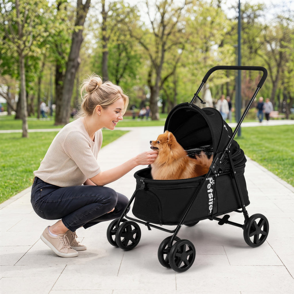 Foldable Pet Stroller for Small to Medium Dogs with Brake Black