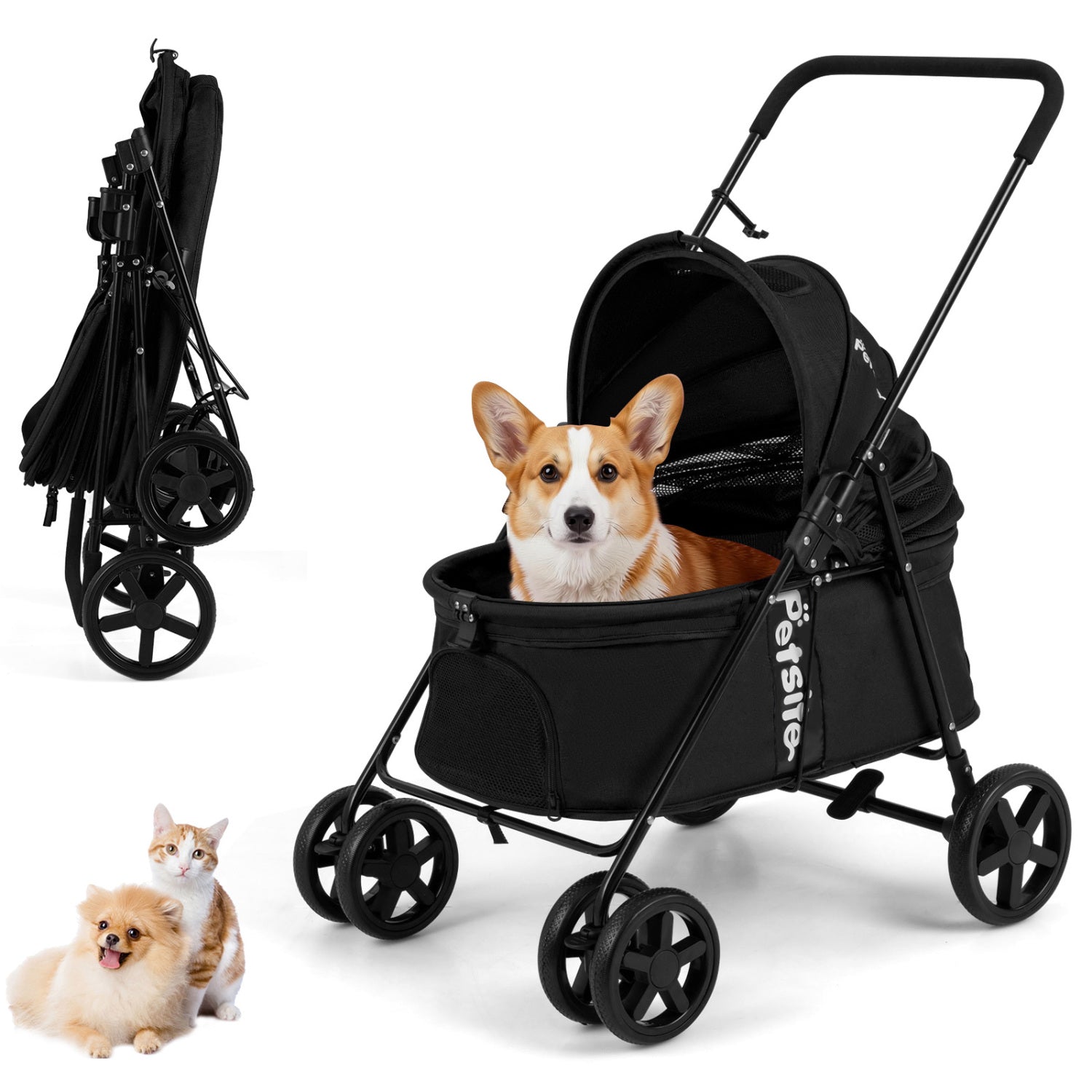Foldable Pet Stroller for Small to Medium Dogs with Brake