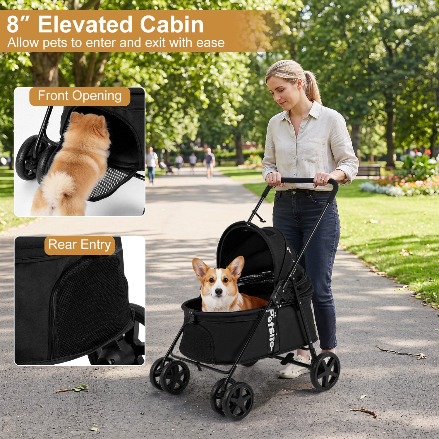 Foldable Pet Stroller for Small to Medium Dogs with Brake