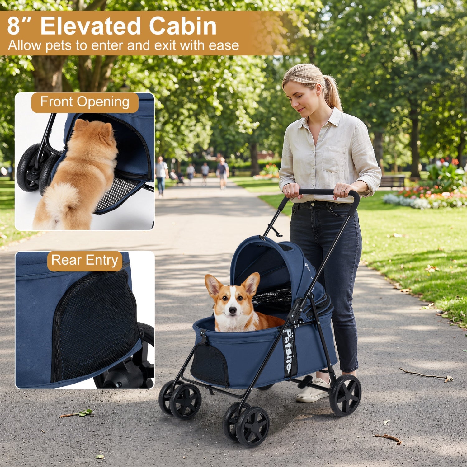 Foldable Pet Stroller for Small to Medium Dogs with Brake