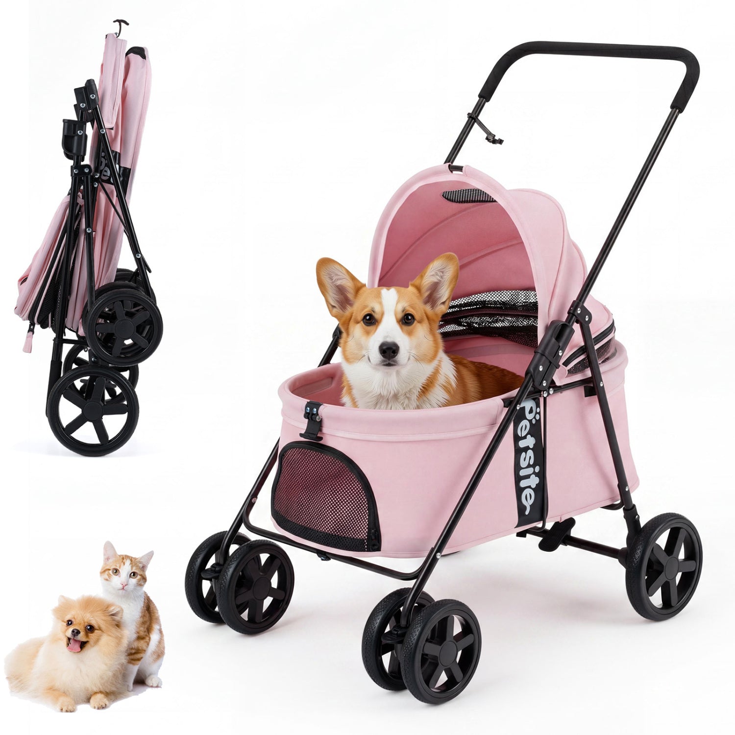 Foldable Pet Stroller for Small to Medium Dogs with Brake
