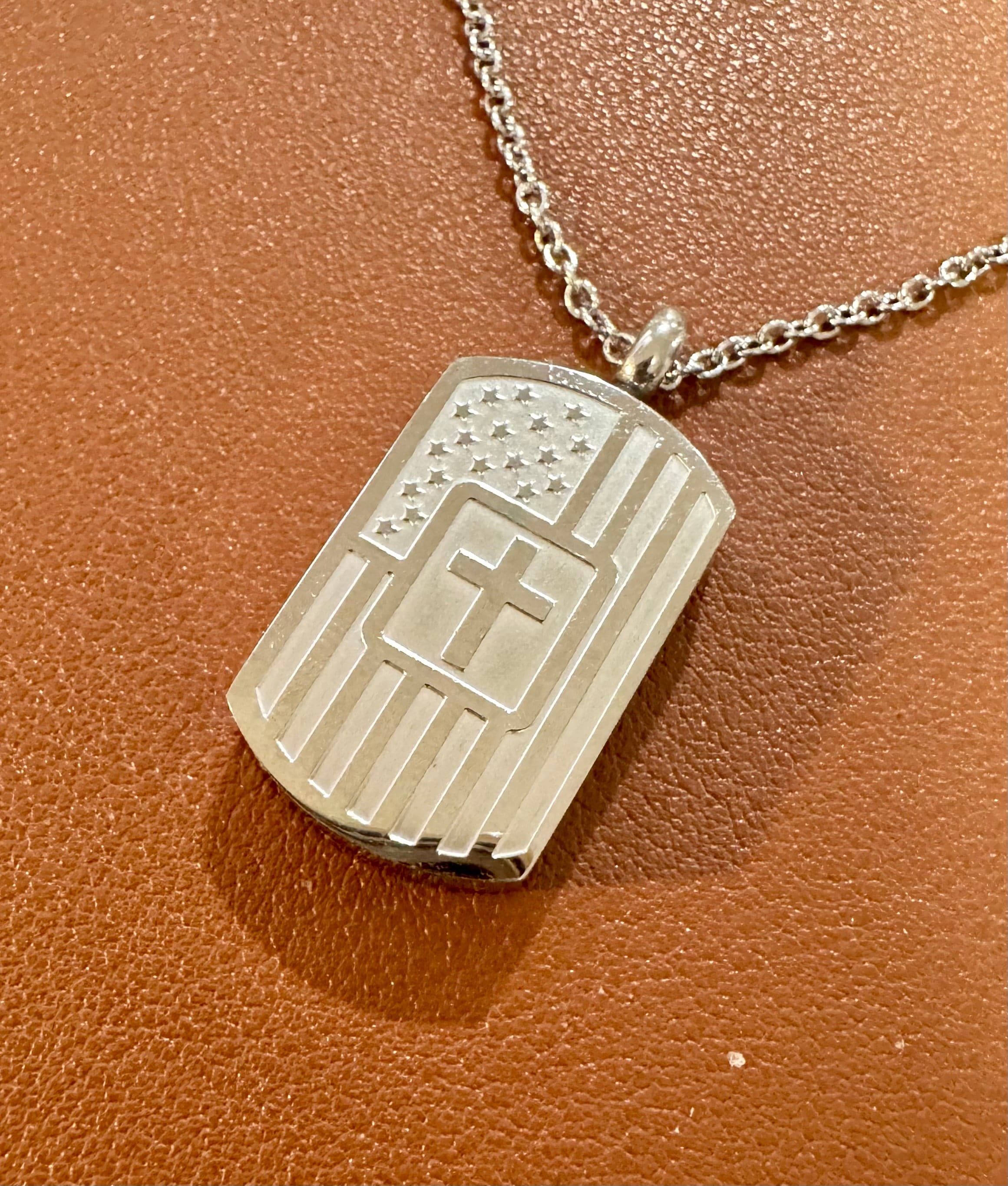 Dog Tag Flag w/ Cross Necklace Pendant