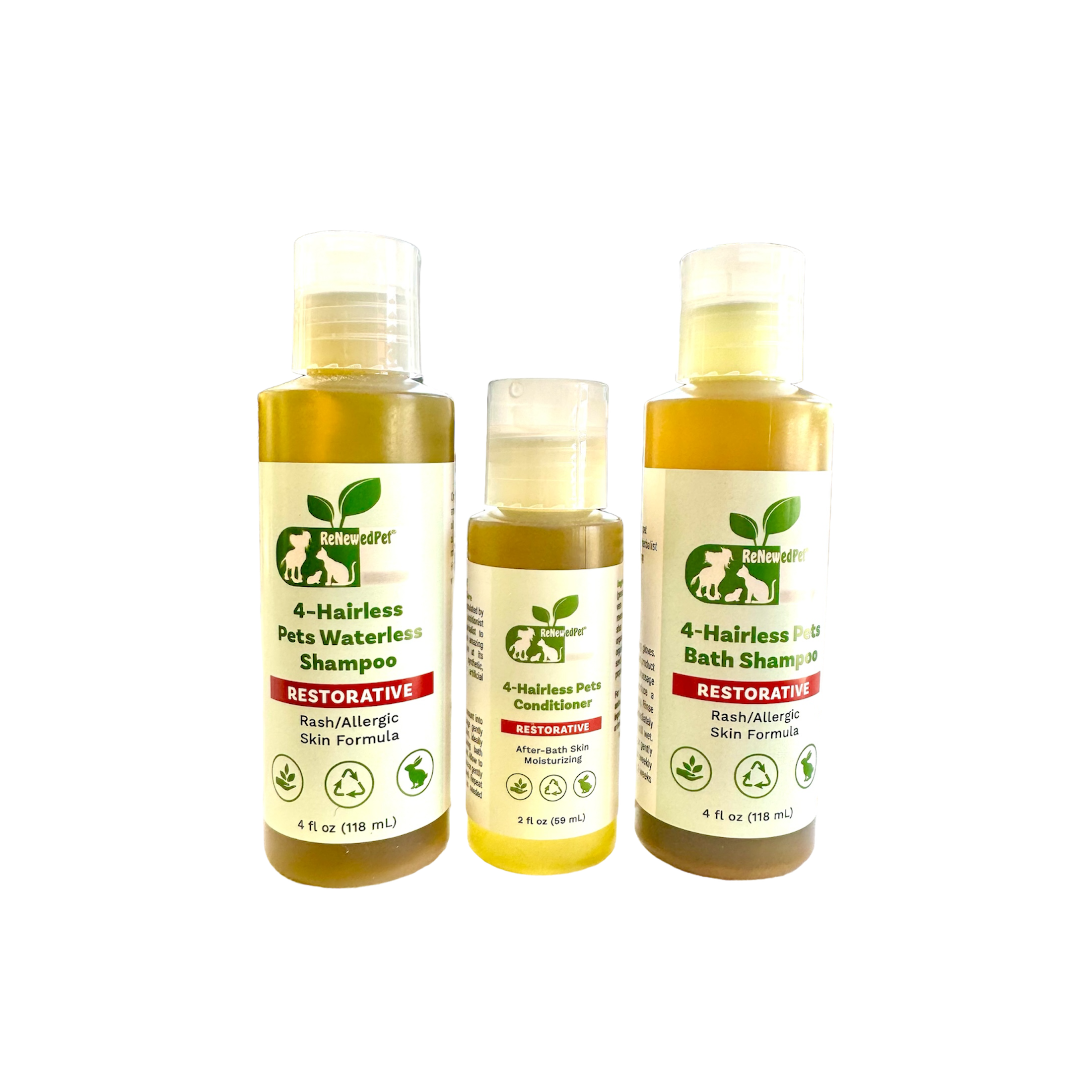4-HAIRLESS PETS RESTORATIVE SHAMPOO, WATERLESS & CONDITIONER HALF SIZE - SAVE 10%