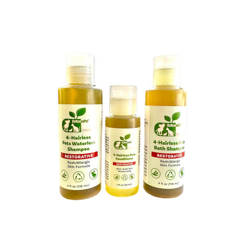 4-HAIRLESS PETS RESTORATIVE SHAMPOO, WATERLESS & CONDITIONER HALF SIZE - SAVE 10%