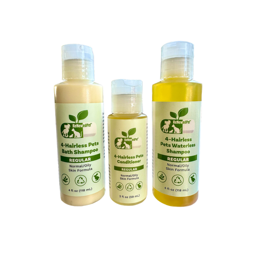 4-HAIRLESS PETS REGULAR SHAMPOO, WATERLESS SHAMPOO & CONDITIONER KIT HALF SIZE ($4.59 oz.)