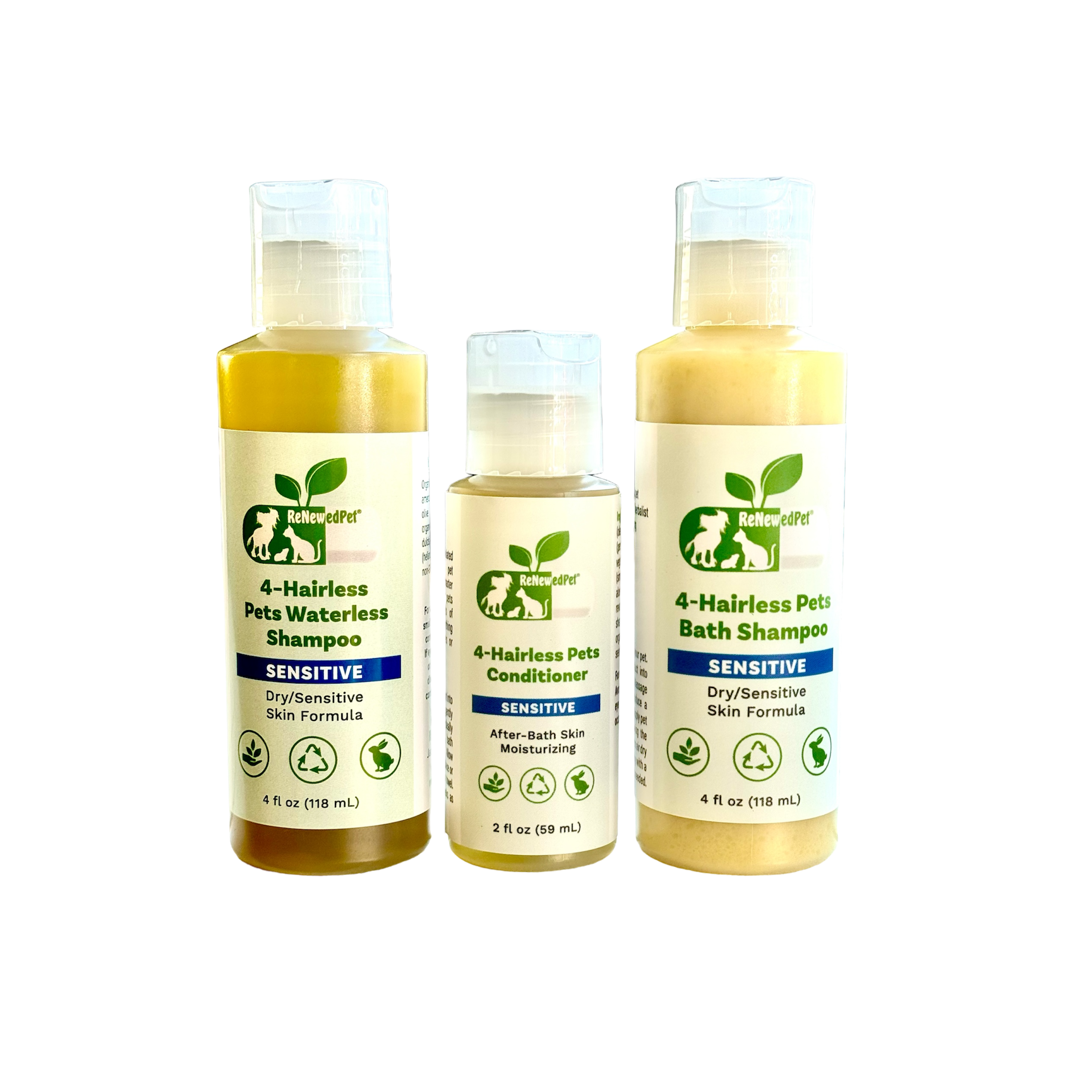 4-HAIRLESS PETS SENSITIVE SHAMPOO, WATERLESS & CONDITIONER KIT HALF SIZE ($4.95 oz.)