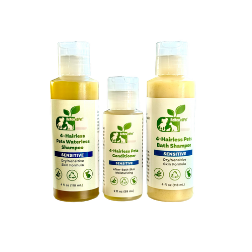 4-HAIRLESS PETS SENSITIVE SHAMPOO, WATERLESS & CONDITIONER KIT HALF SIZE ($4.95 oz.)