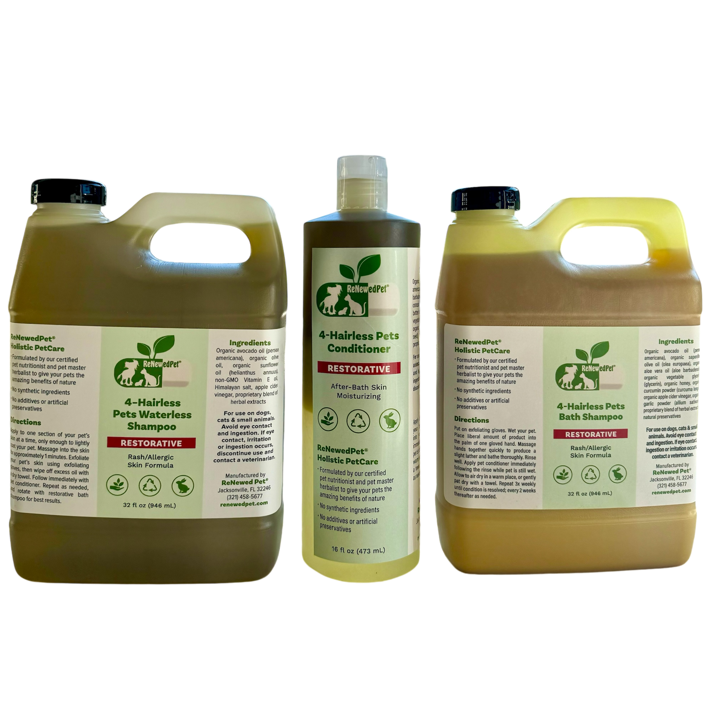 4-HAIRLESS PETS RESTORATIVE SHAMPOO, WATERLESS & CONDITIONER EXTRA LARGE - SAVE 30%