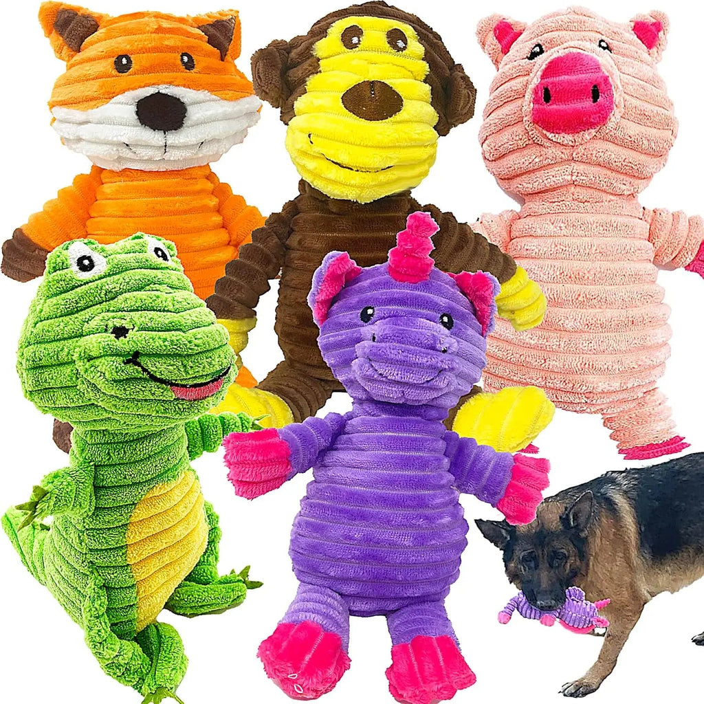 Plush Squeaky Dog Toys 5-Pack Corduroy Set for Medium & Large Dogs 5 Pack Corduroy
