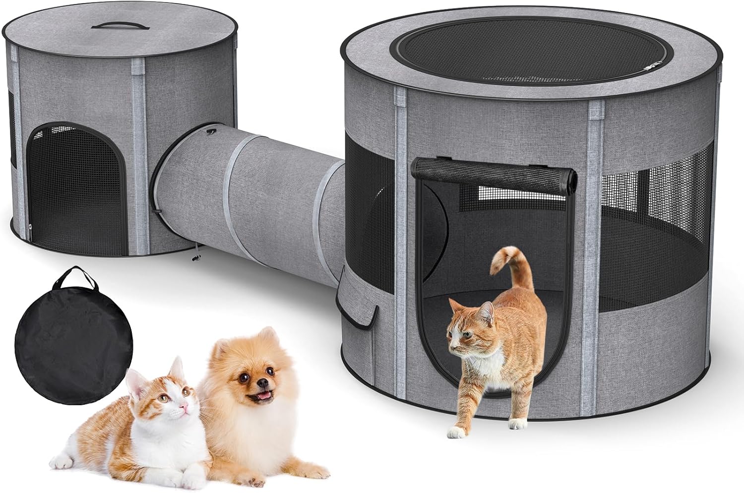 Portable Pet Playpen with Tunnel Foldable 3-in-1 Indoor Outdoor Small Pet & Cats Portable Cat Playpen