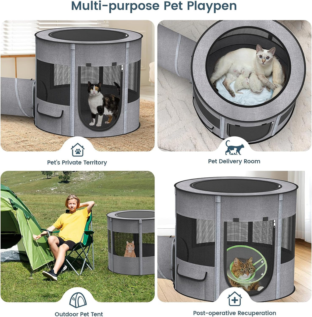 Portable Pet Playpen with Tunnel Foldable 3-in-1 Indoor Outdoor Small Pet & Cats