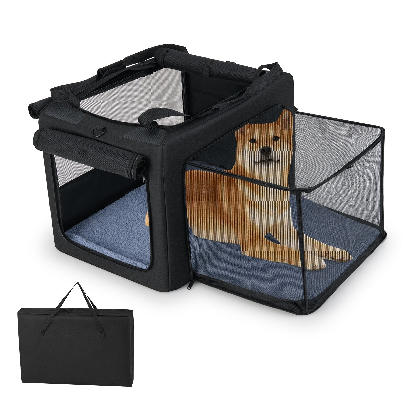 Portable Foldable Pet Carrying Bag with 2 Openings and Comfy Cushion M