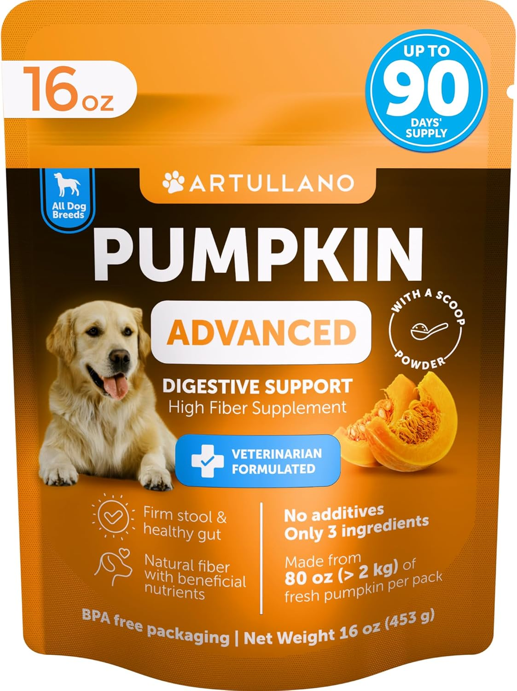 Pumpkin Powder for Dogs Fiber Supplement Digestion Stool Diarrhea Relief 16oz 16 Oz