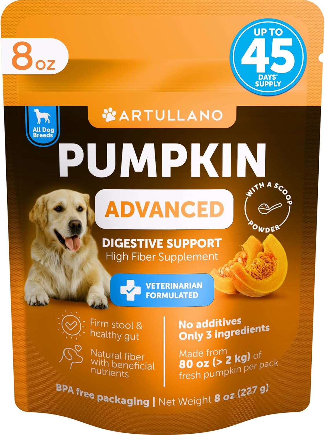 Pumpkin Powder for Dogs Fiber Supplement Digestion Stool Diarrhea Relief 16oz 8 Oz
