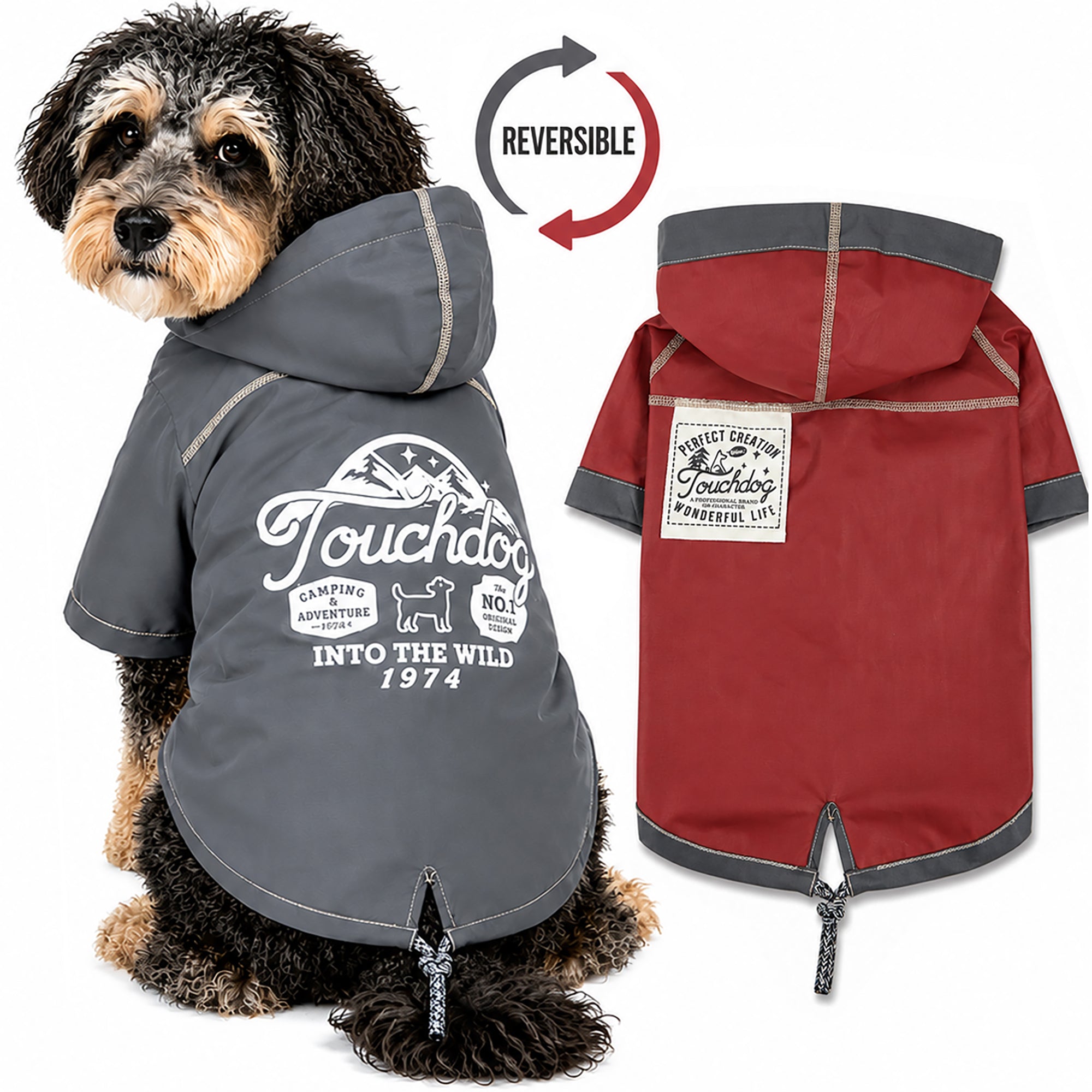 Touchdog 'Cloudburst' Reversible Fashion Waterproof Dog Raincoat Gray
