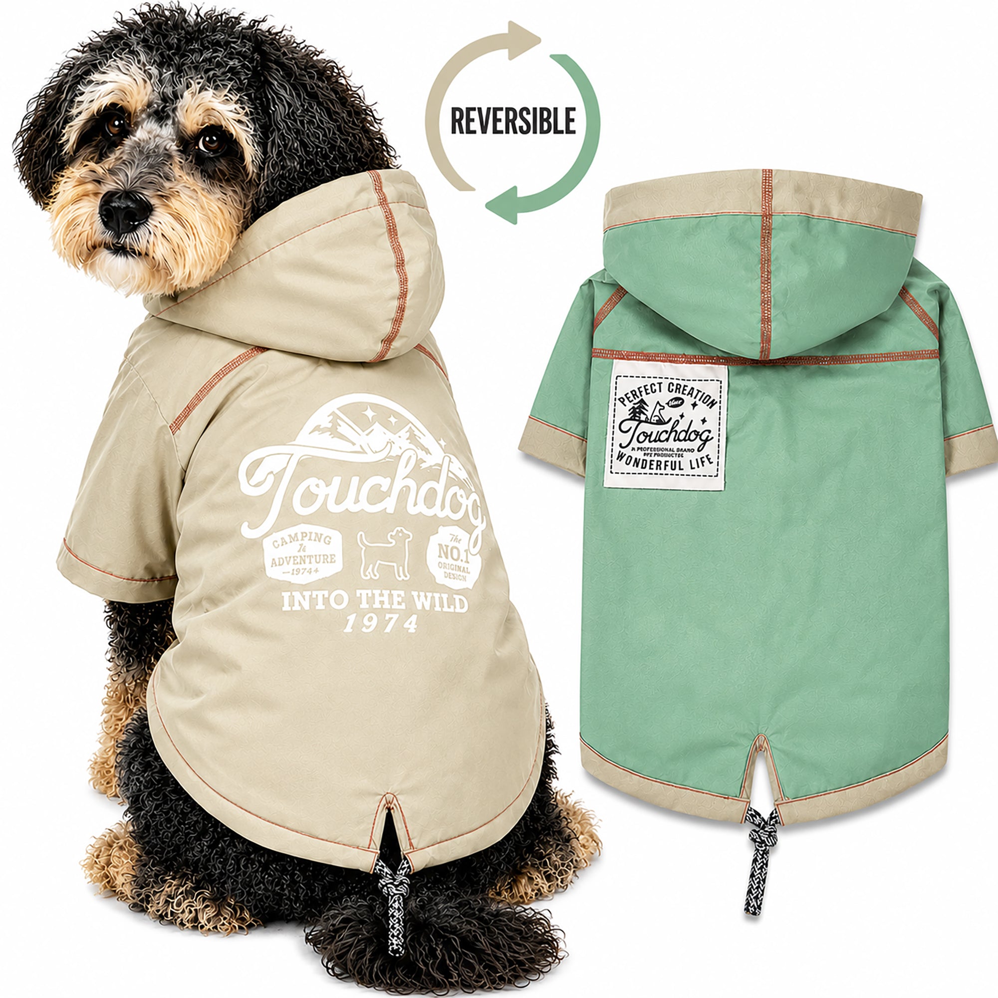 Touchdog 'Cloudburst' Reversible Fashion Waterproof Dog Raincoat Khaki