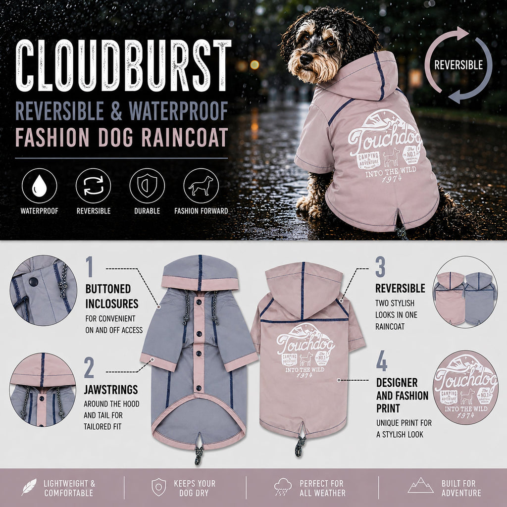 Touchdog 'Cloudburst' Reversible Fashion Waterproof Dog Raincoat